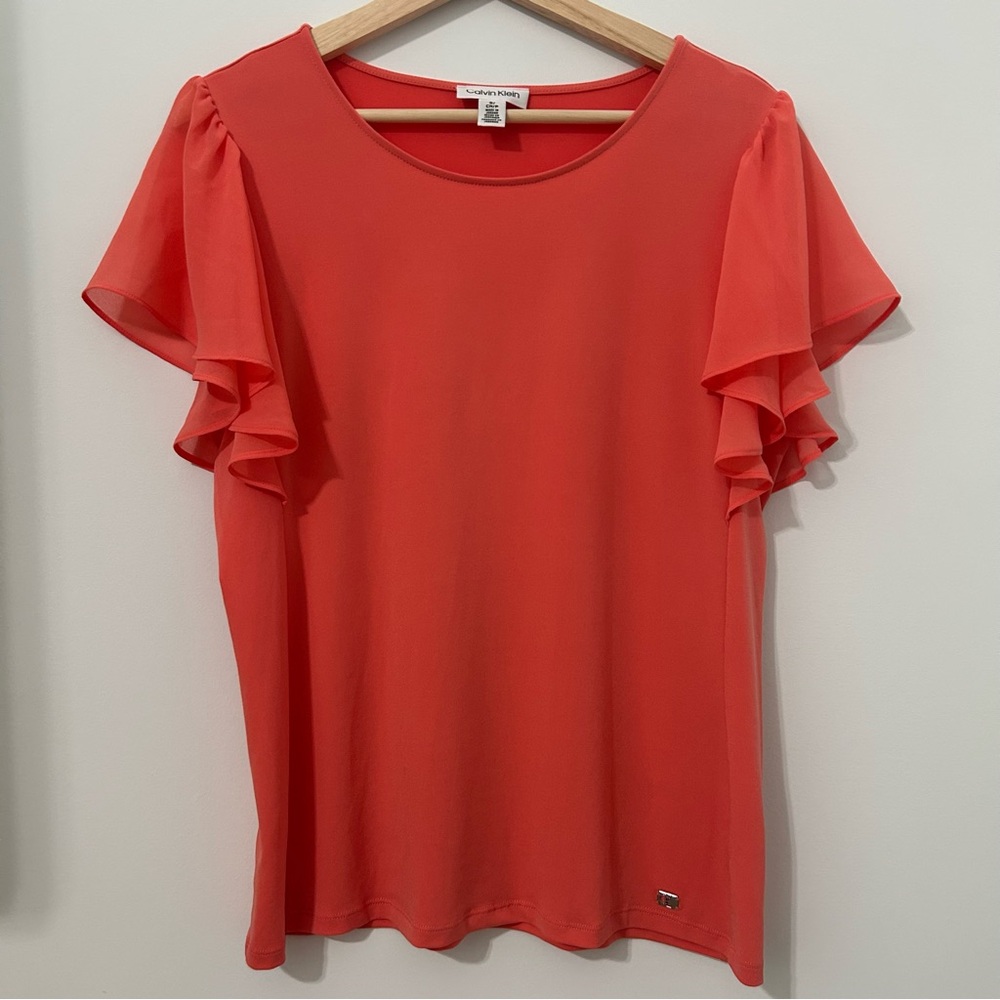 Calvin Klein Vibrant Red Ruffle Sleeve Blouse